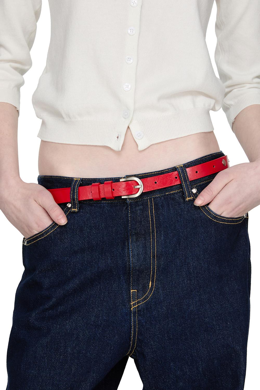 Studded Leather Belt, RED