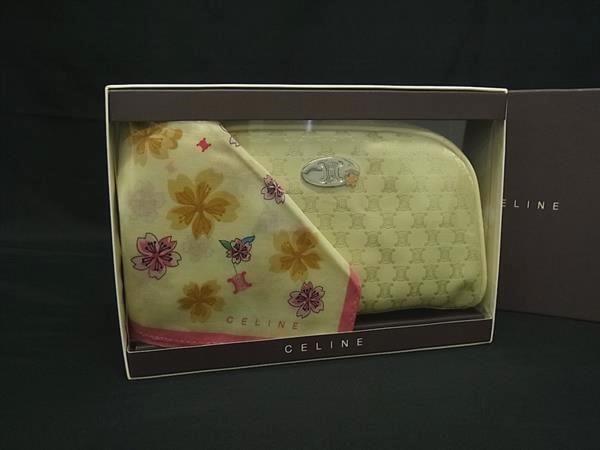 ■新品■未使用■ CELINE セリーヌ マカダム柄 コットン100% ナイロンキャンバス スカーフ マルチポーチ 小物入れ 2点セット DJ3417