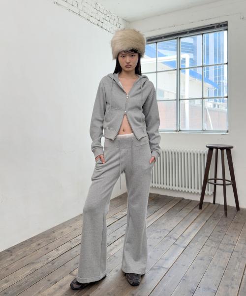 ESSENTIAL SWEAT HOOD ZIP-UP-MELANGE GRAY