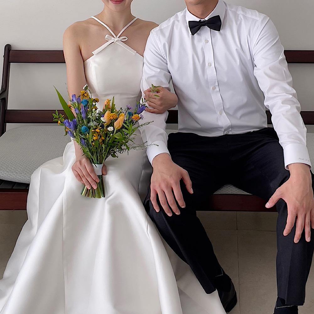 (대여) 달리아 미카도 실크 홀터넥 셀프웨딩 피로연 2부 돌잔치 연주회 드레스