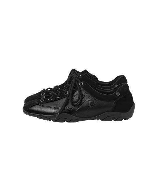 Flat Cowhide Leather Sneakers [ Black ]
