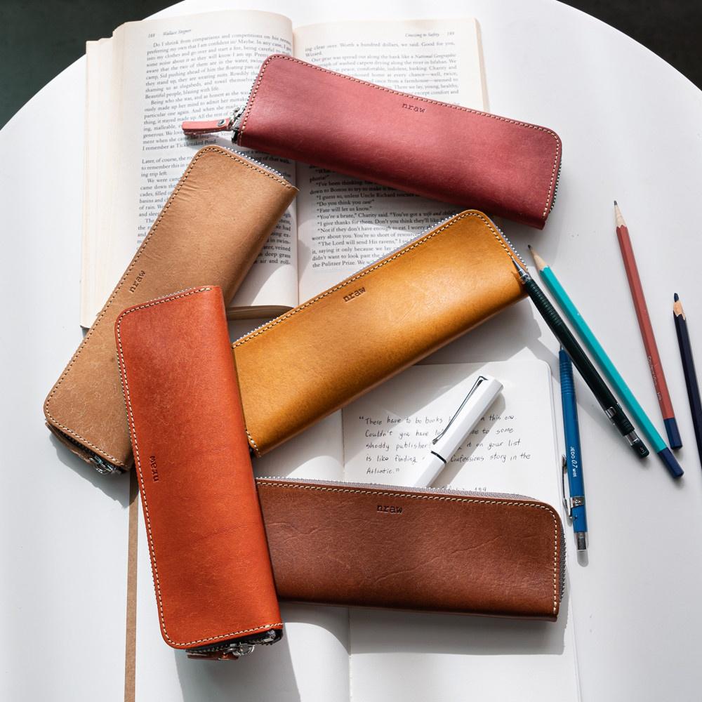 305 천연가죽 펜 파우치 필통 플랫 케이스(M)