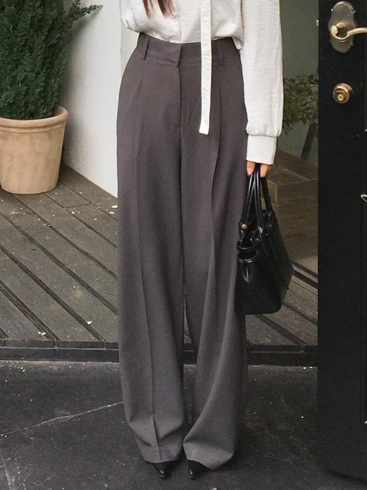 클래식 와이드 핀턱 슬랙스 차콜 J1805