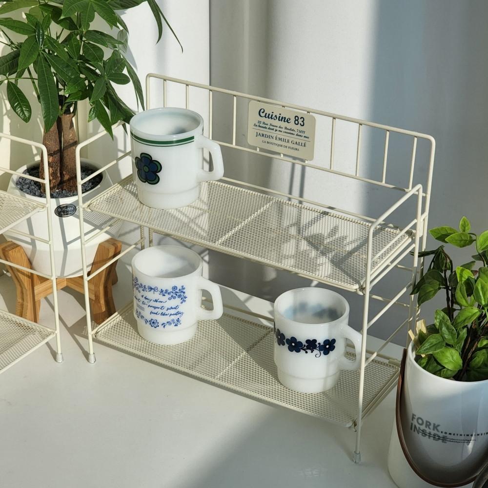 빈티지 접이식 미니 선반 2단 진열대 주방 다용도 수납 철제 선반