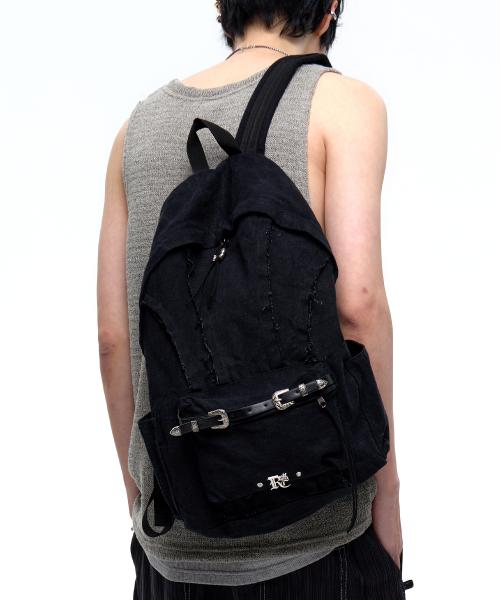 RAW CUT DENIM BACKPACK - BLACK