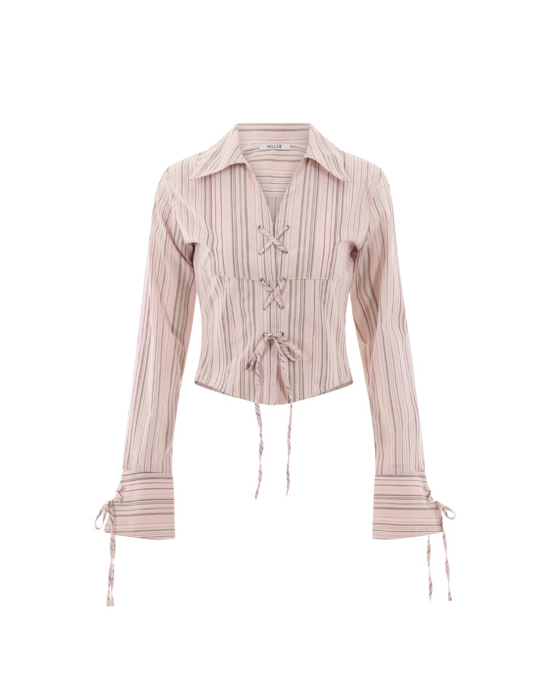 LACE-UP STRING STRIPE SHIRT