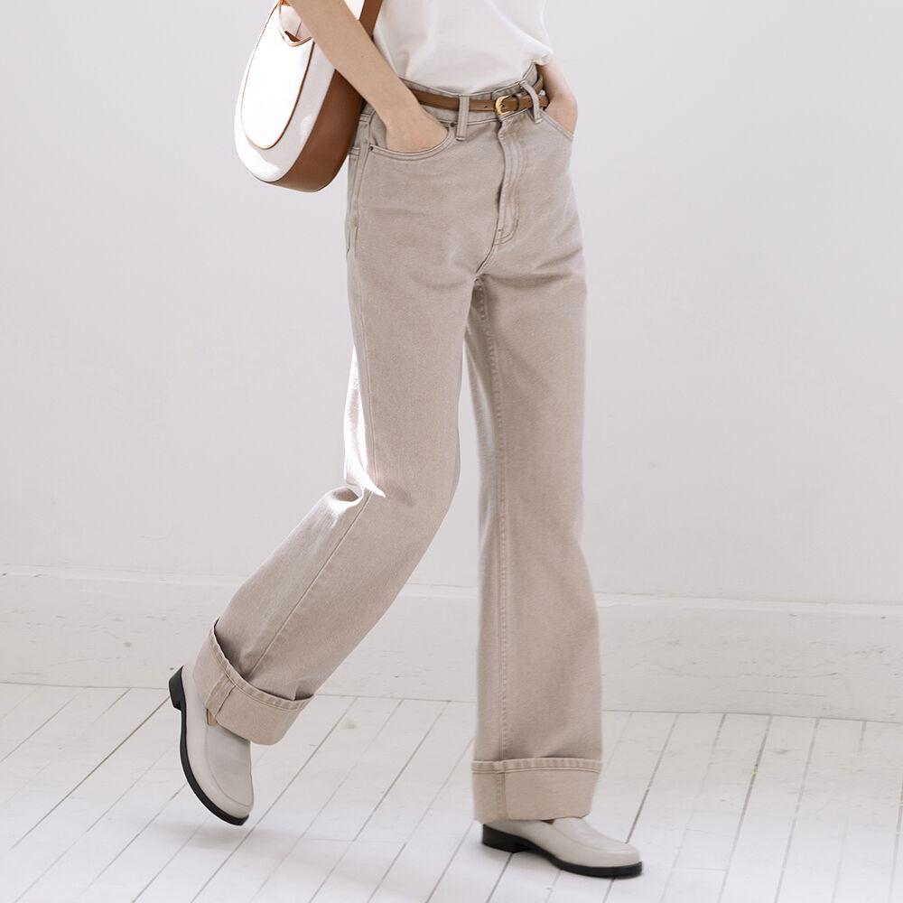 Roll Up Denim Pants - Beige