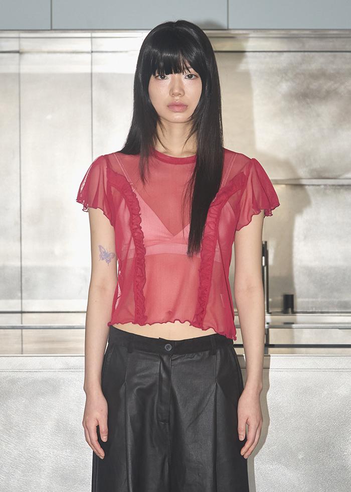 BACK LOGO FRILL T-SHIRT CHERRY