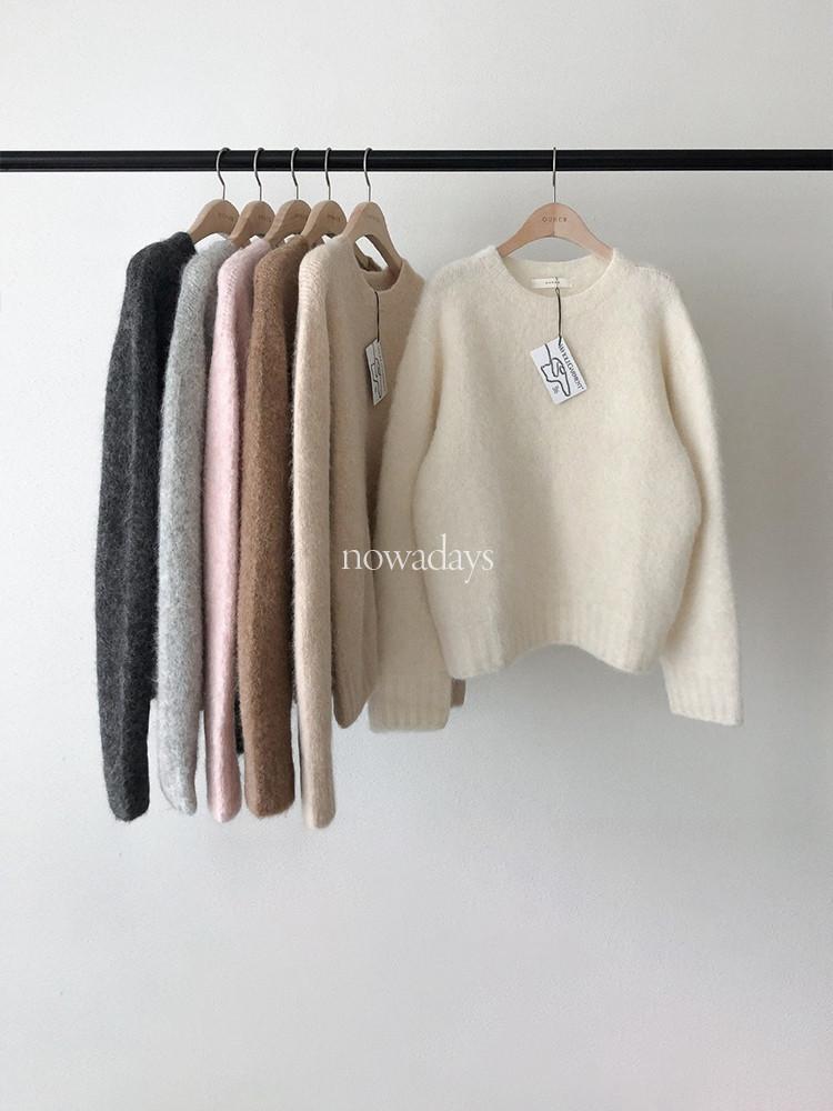 (재진행) OUNCE 온스 알파카 라운드 홀가먼트 니트 긴팔 루즈핏