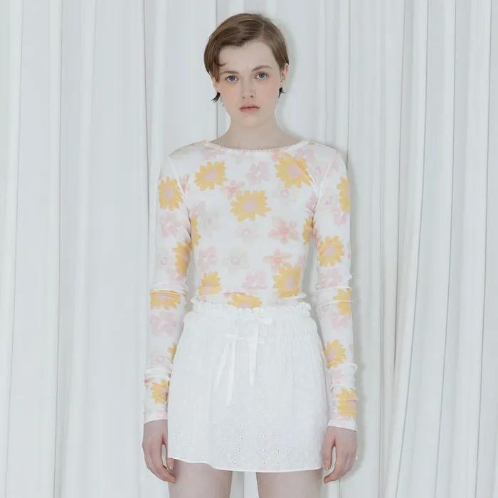 Printed V-Neck Long Sleeve (Yellow)