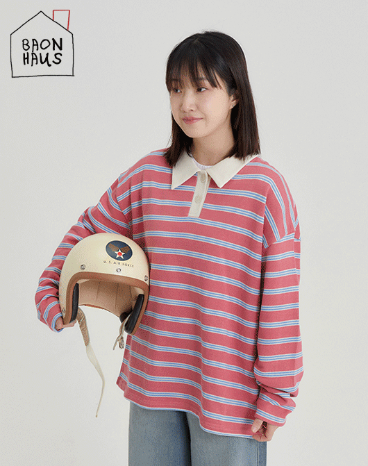 [4일간 new 5% sale] [BAONHAUS] 이팀 스트라이프 럭비 카라 맨투맨 (2color)