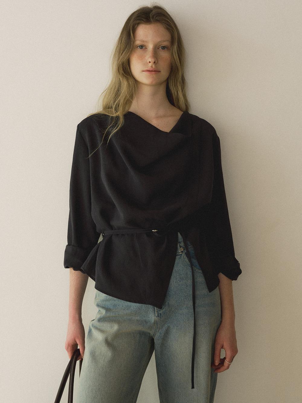 Cowl-neck belted blouse_Charcoal