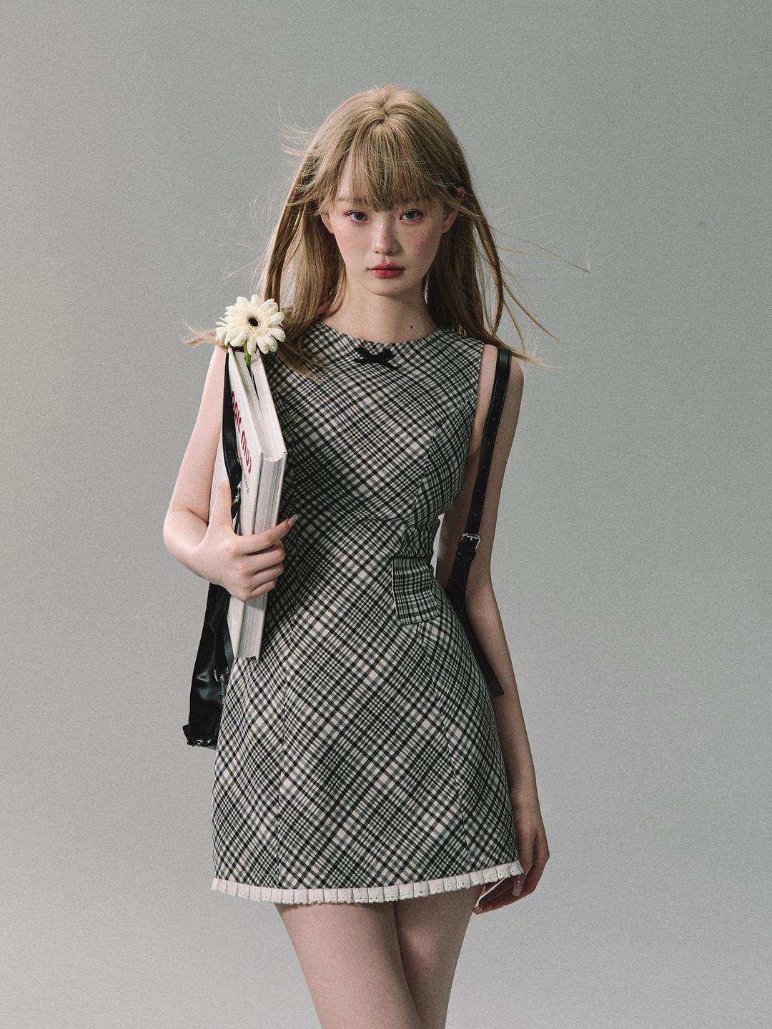 [OAK MOO] "The Hazelnut\" Ribbon Check Dress