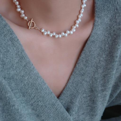 [써지컬/실버가능]에그진주 초커 목걸이