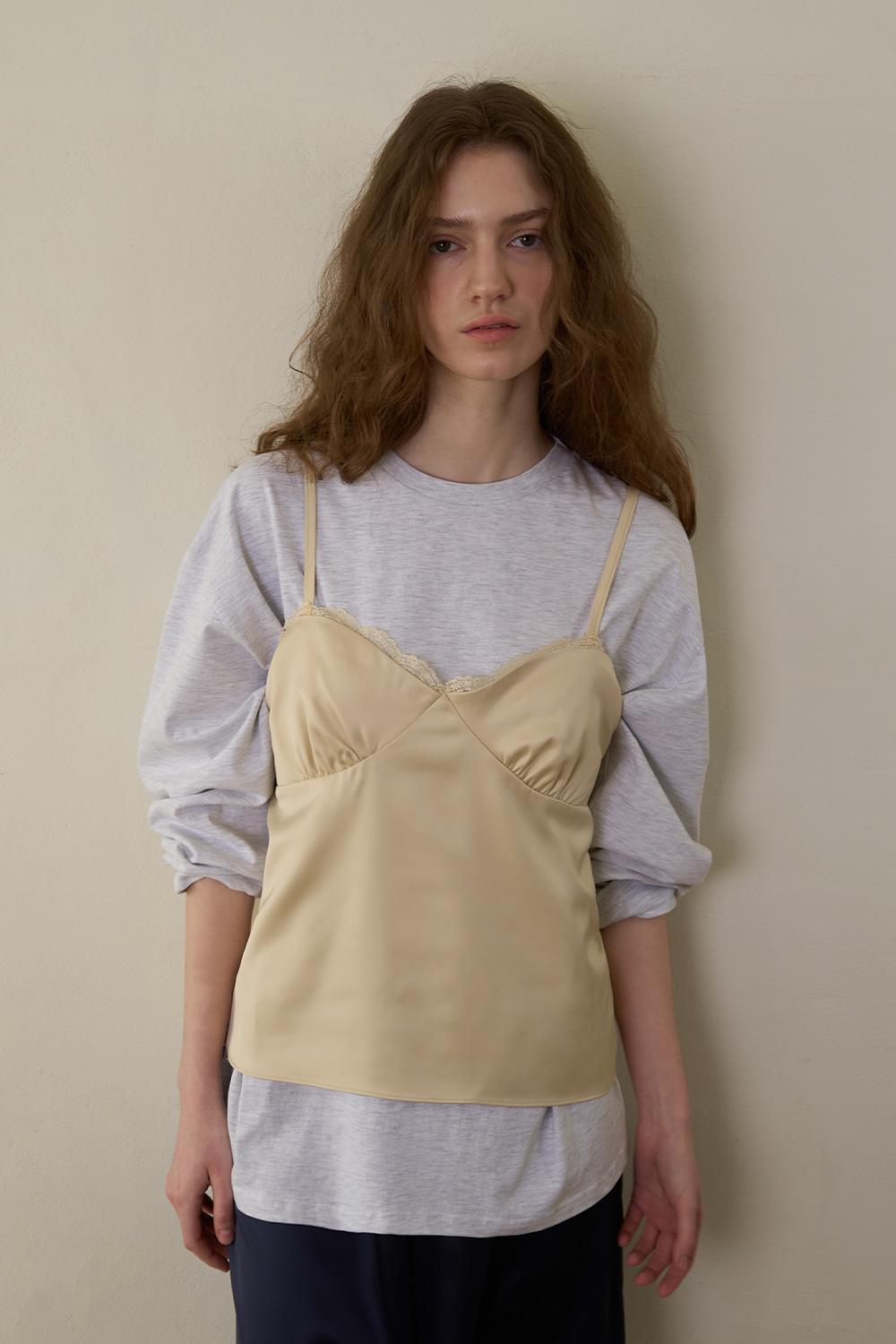 Satin lace top_butter