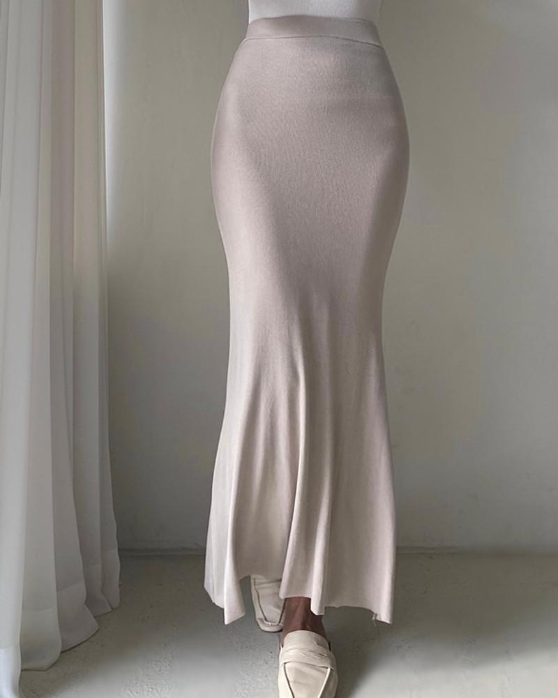 무지 이중안감 부들 스판 머메이드 롱스커트 무배4컬러
