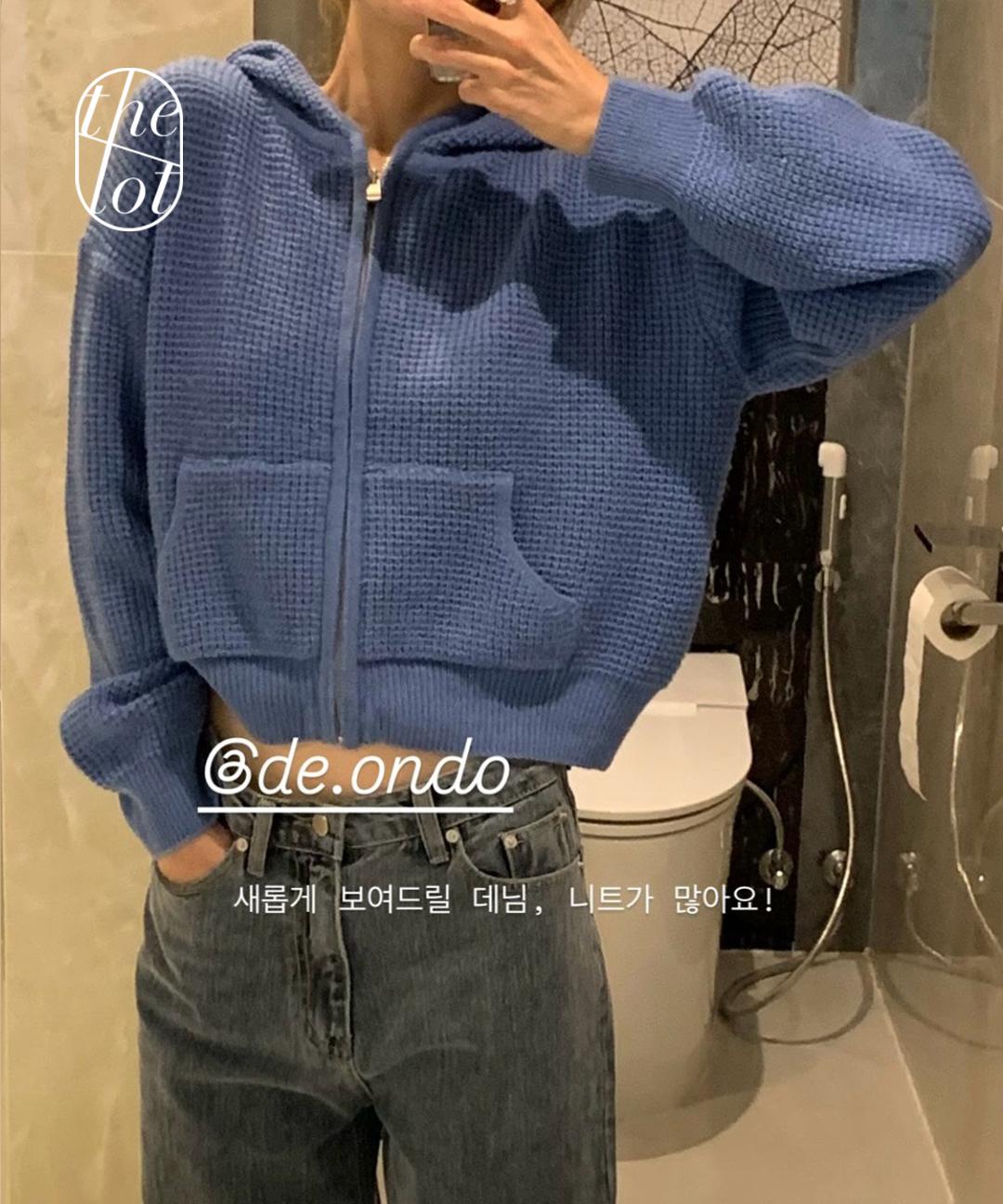 더롯 (당일) [de ondo] 드온도 와플 니트 크롭 후드 집업 (3color) 간절기/긴팔/니트/가디건/아우터/루즈핏/출근룩/개강룩/나들이룩