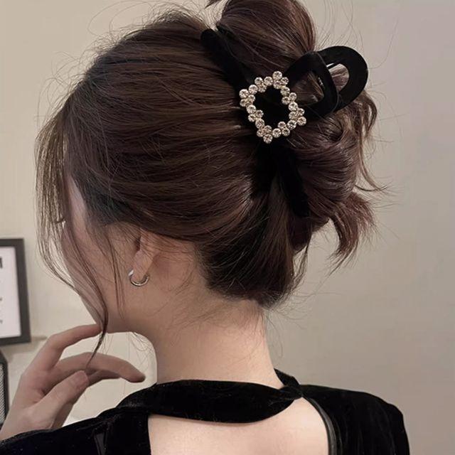 [오늘출발/각인펜증정] 13cm빅사이즈 사각큐빅 벨벳 헤어 집게핀