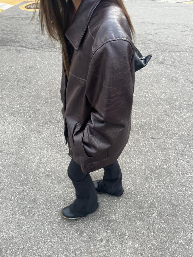 니어 하프 레더 자켓 (2c)