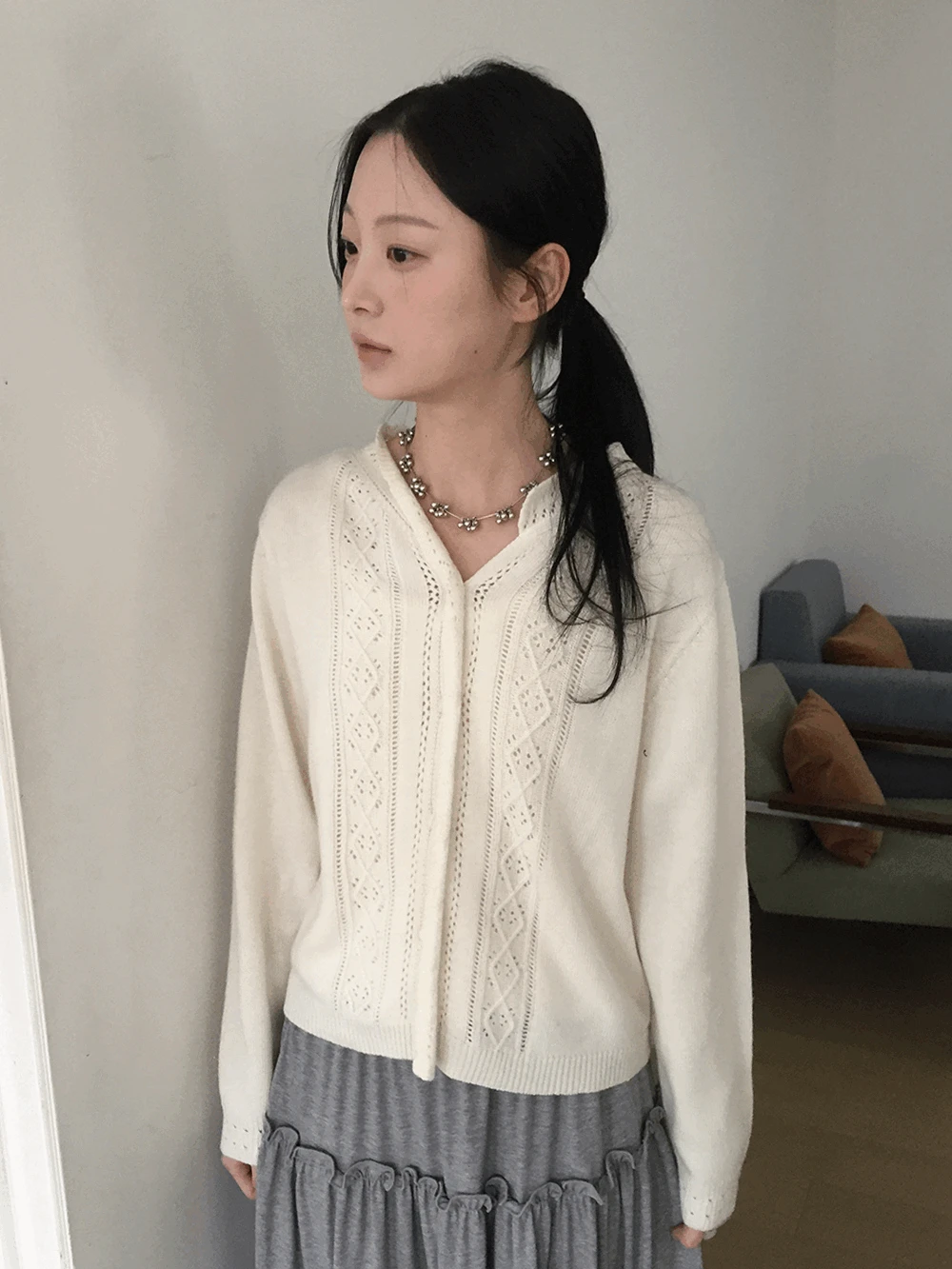 아드 펀칭 자가드 니트 가디건 (2c)