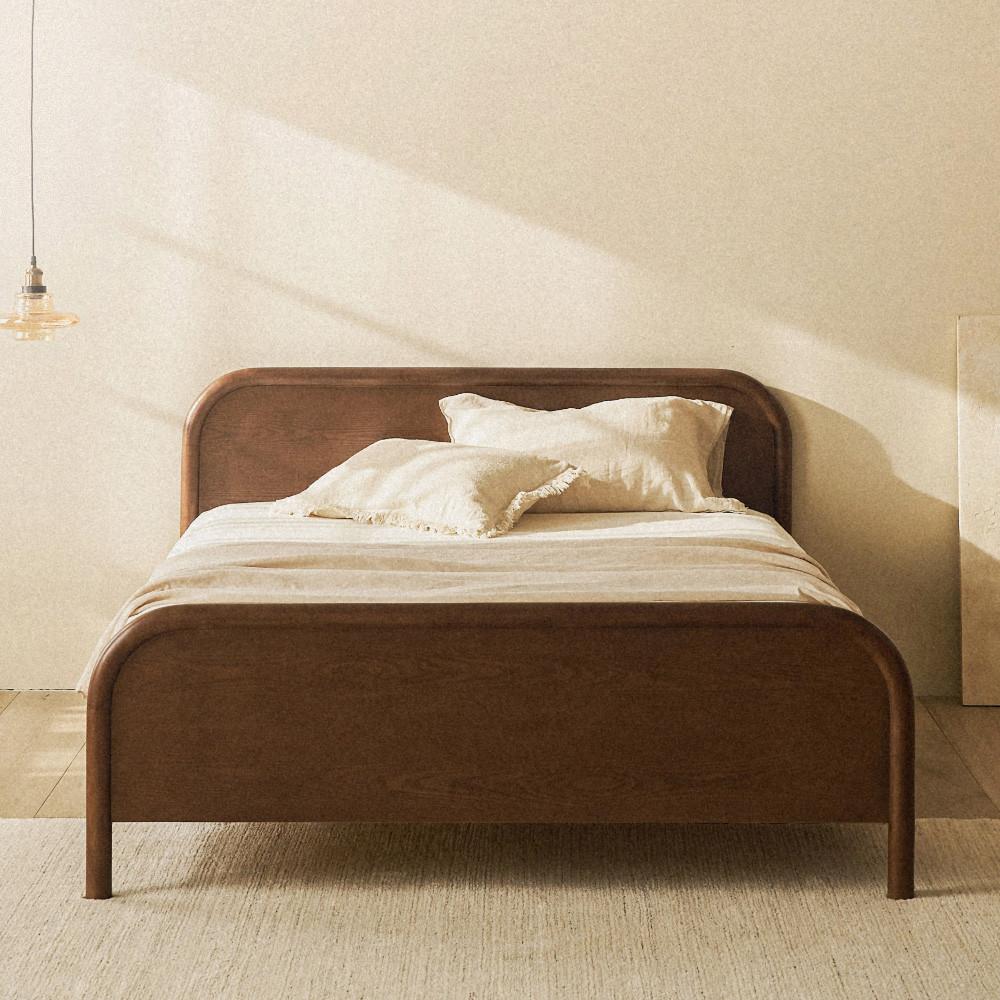 누어 고무나무 원목 퀸 침대 프레임 파운데이션 SS Q K LK