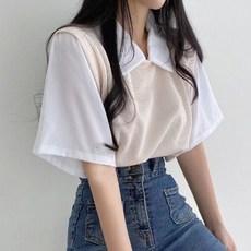 [예쁨시전] 여성 캐주얼 반팔 블라우스 티셔츠