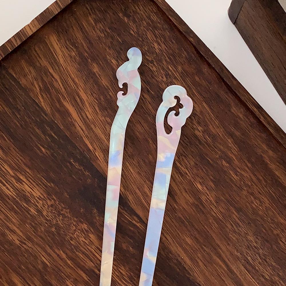 [오팔자개/영롱] 투명 오로라 오팔 일자 로우번 헤어 비녀 2type