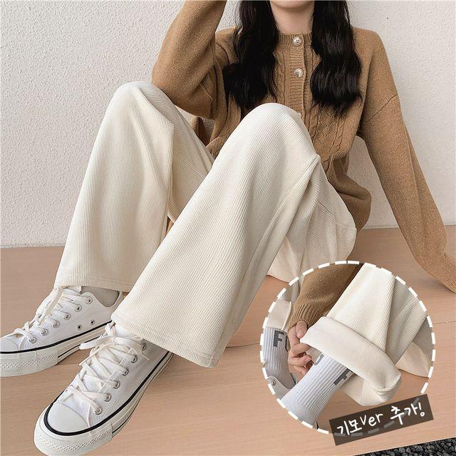 [앵콜재진행] 비교불가! 하이퀄 데일리 겉감 벨벳 안감 융기모 코듀로이 밴딩 와이드 팬츠 (3color) / (밍크 벨보아 보아털 일자핏 바지 기본/기모ver.)