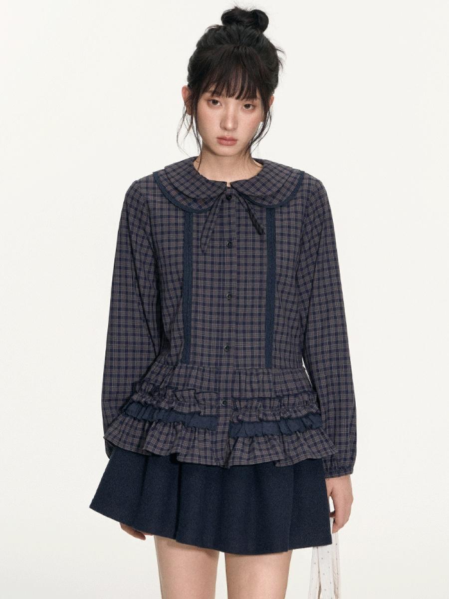 TAKEANAP Vintage Garden Check Blouse