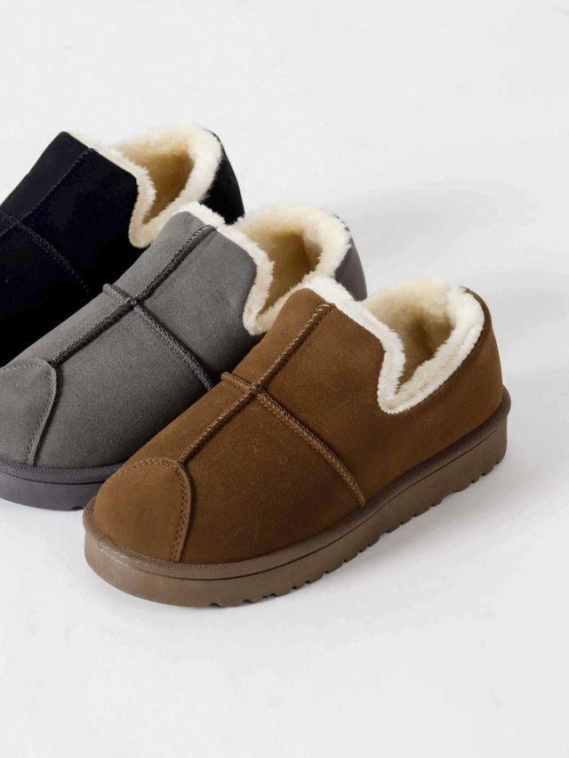 (당일출고) 방한화 통굽 슬립온 퍼안감 로퍼 3cm