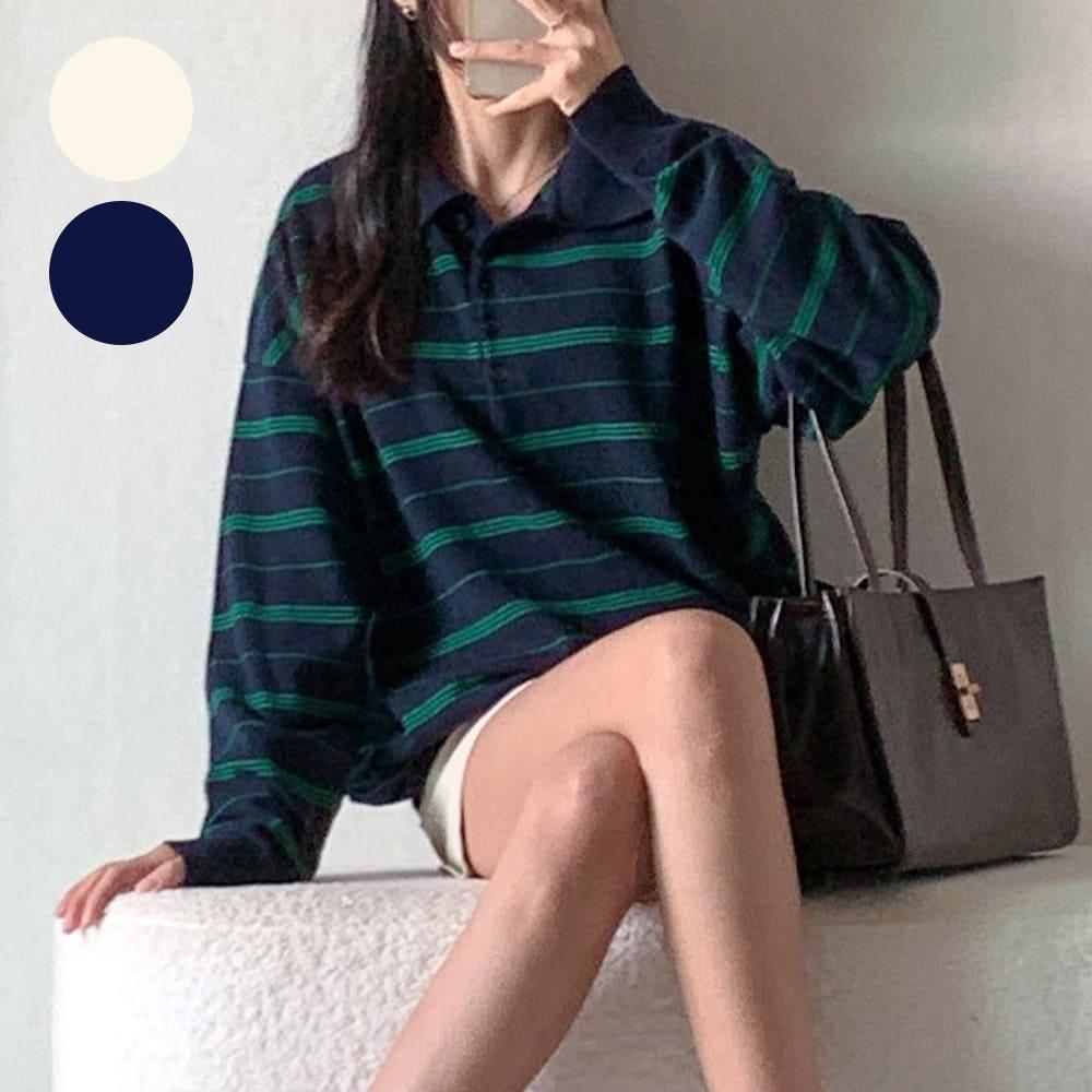 파인울니트 캐시미어 오버핏 카라 얇은 스트라이프 롱 긴팔니트 슬로우