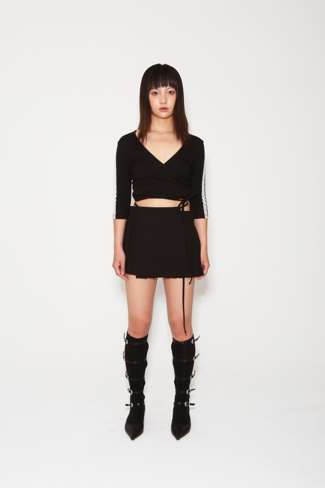 Lace button-up wrap T-shirt 001