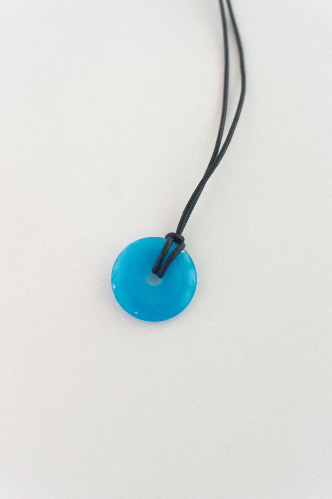 Aqua blue ring tie necklace