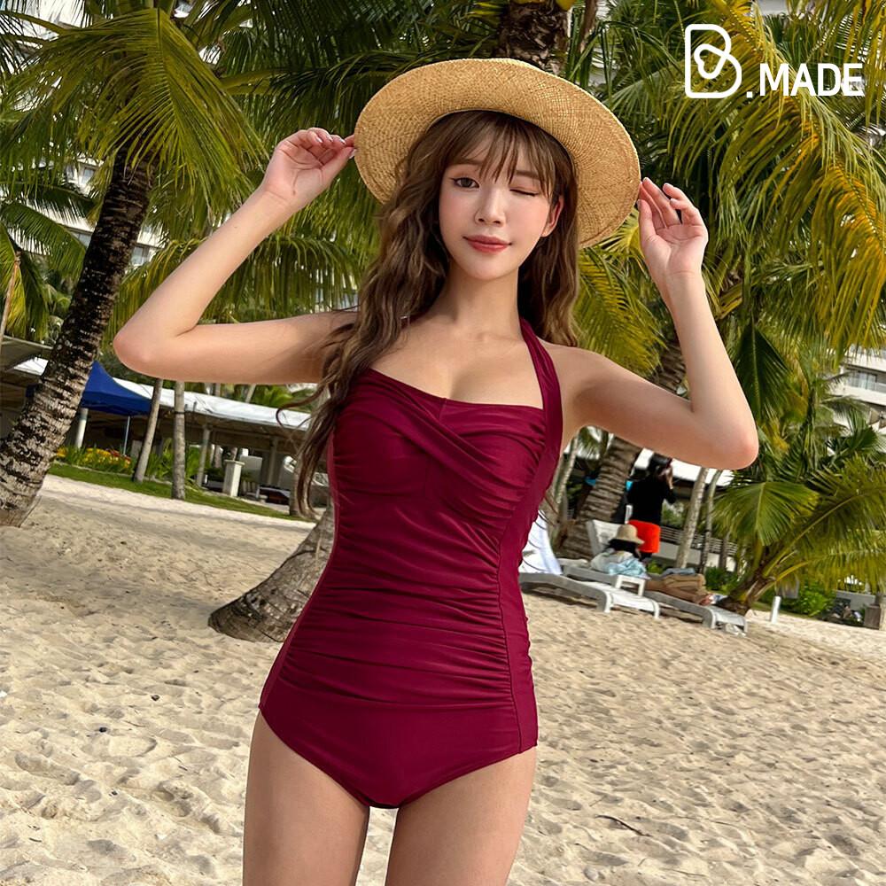 [비키비키] 디올렛 모노키니 셔링 홀터넥 뱃살커버 꼬임 와인 베이지 블랙 청록 인디핑크 원피스 수영복 비키니 비치웨어 [당일발송]