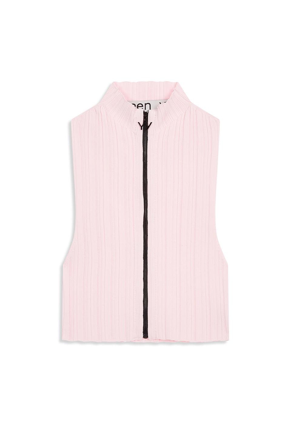 PLEATED ZIP KNIT VEST, PINK