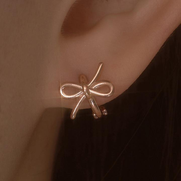 14k post 차블 리본 원터치 링귀걸이