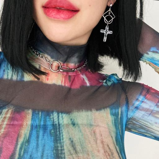 (귀찌/피어싱O) 킹 유니크 스트릿 십자가귀걸이