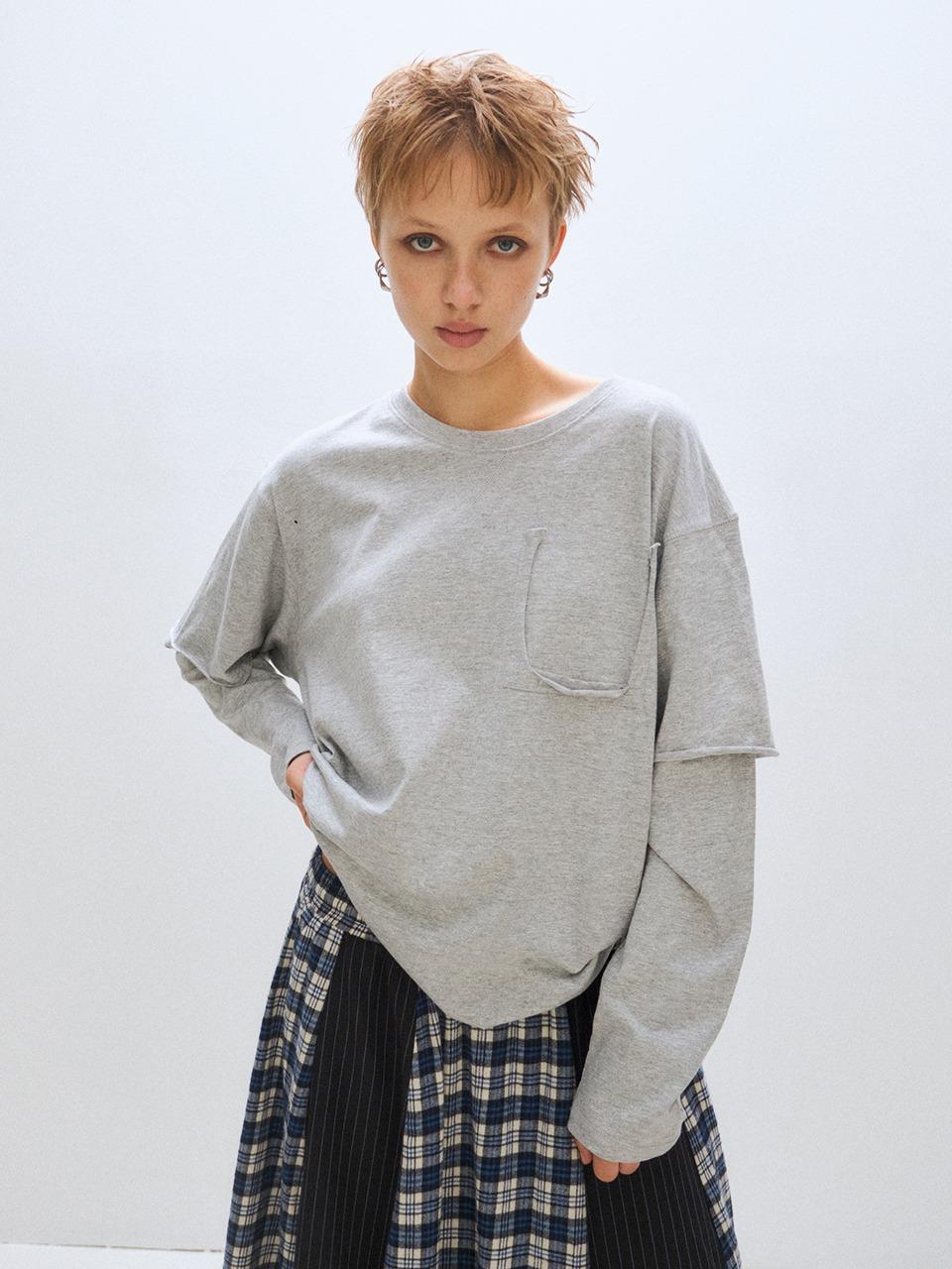 [PLZPROJECT]LAYERED LONG SLEEVE, MELANGE GRAY