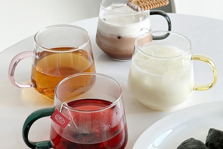 소피 머그컵 4p set 내열유리 데일리 저중심 가족컵 400ml 4개입