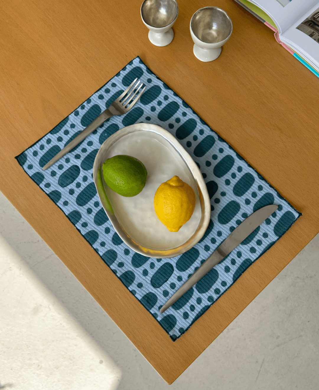 요이요 핸드워크 🥚 DTP foot stamp table cloth_blue green