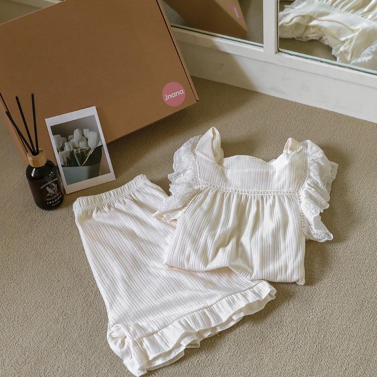 [디퓨저세트] 벨리드 프릴 파자마 반팔/긴팔 상하의&원피스 4종 택1