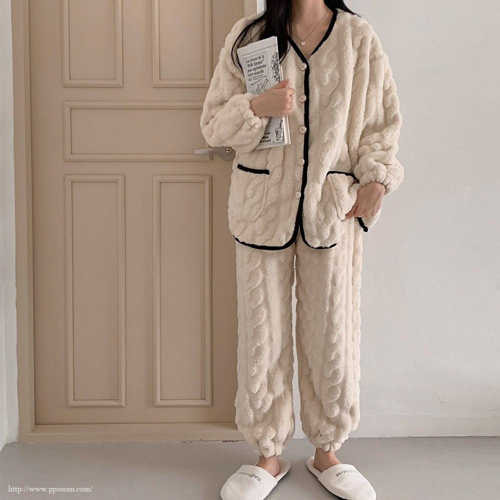 [겨울] 제니 꽈배기 가디건 수면잠옷 홈웨어 SET 여성 겨울 파자마