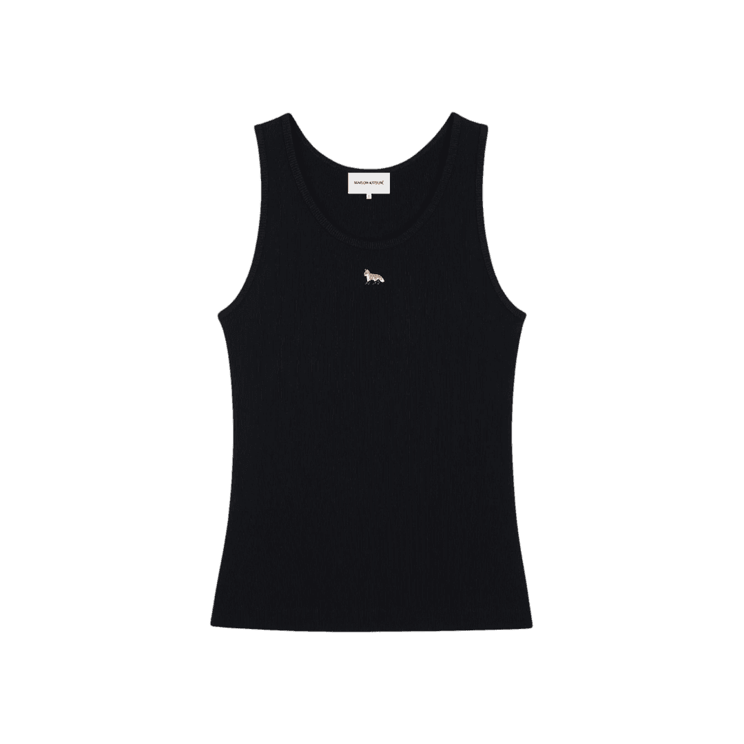 (W) Maison Kitsune Baby Fox Ribbed Tank Top Black