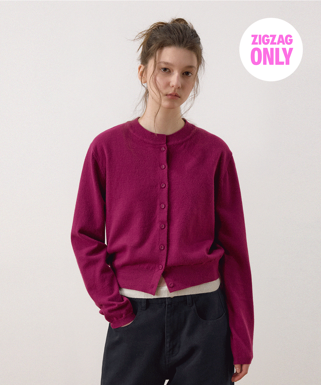 하네 [지그재그 단독][26SS Ver.] 에센셜 라운드 가디건_Magenta