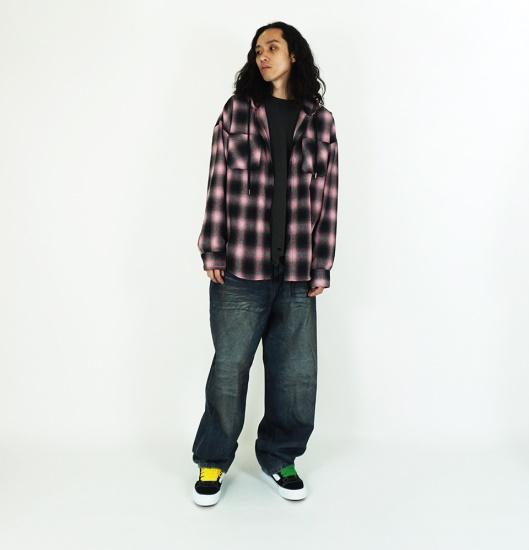 Ombre Check Hoodie Shirt Pink