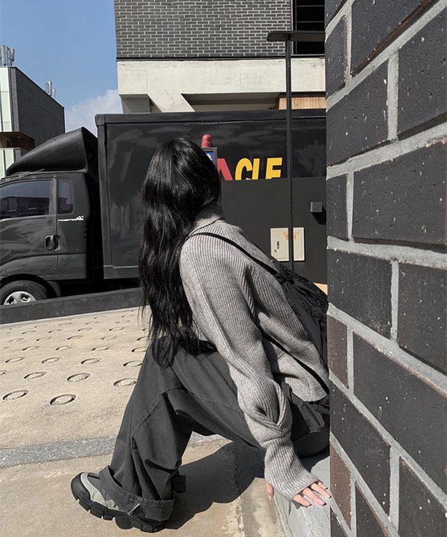 메크 차콜 핀턱 와이드 팬츠