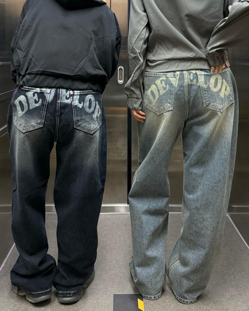 [단독제작컬러 추가] 힙 레터링 빈티지 워싱 와이드 팬츠