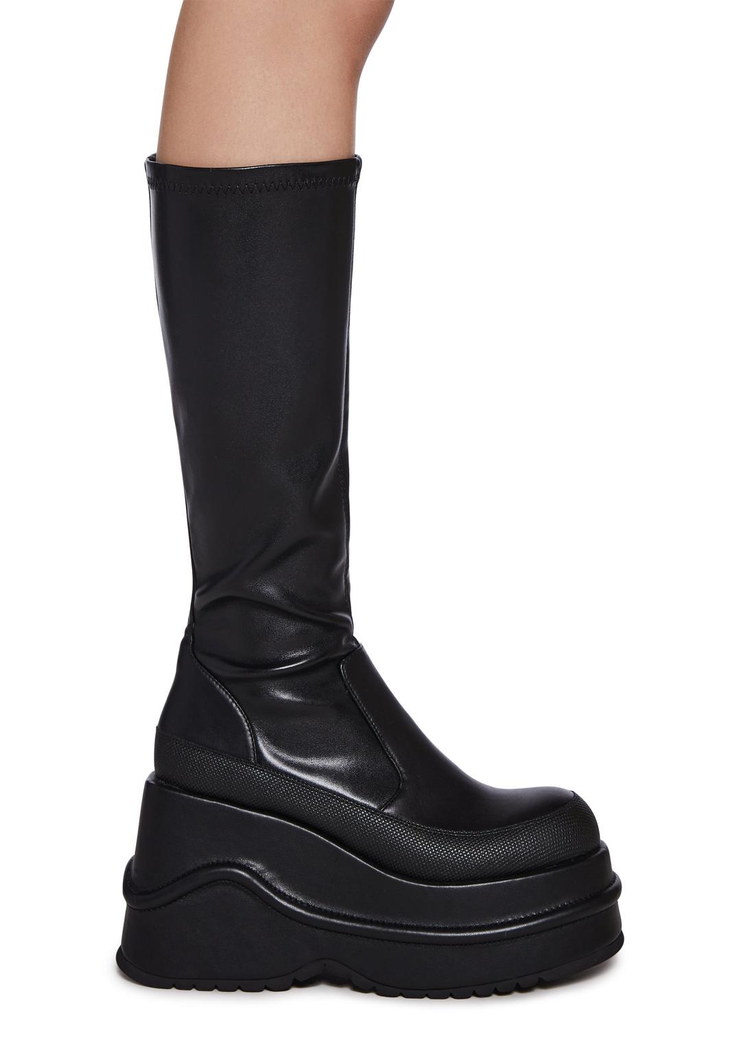 New Fans Wedge Stretch Boots - Black - BLACK / US 5