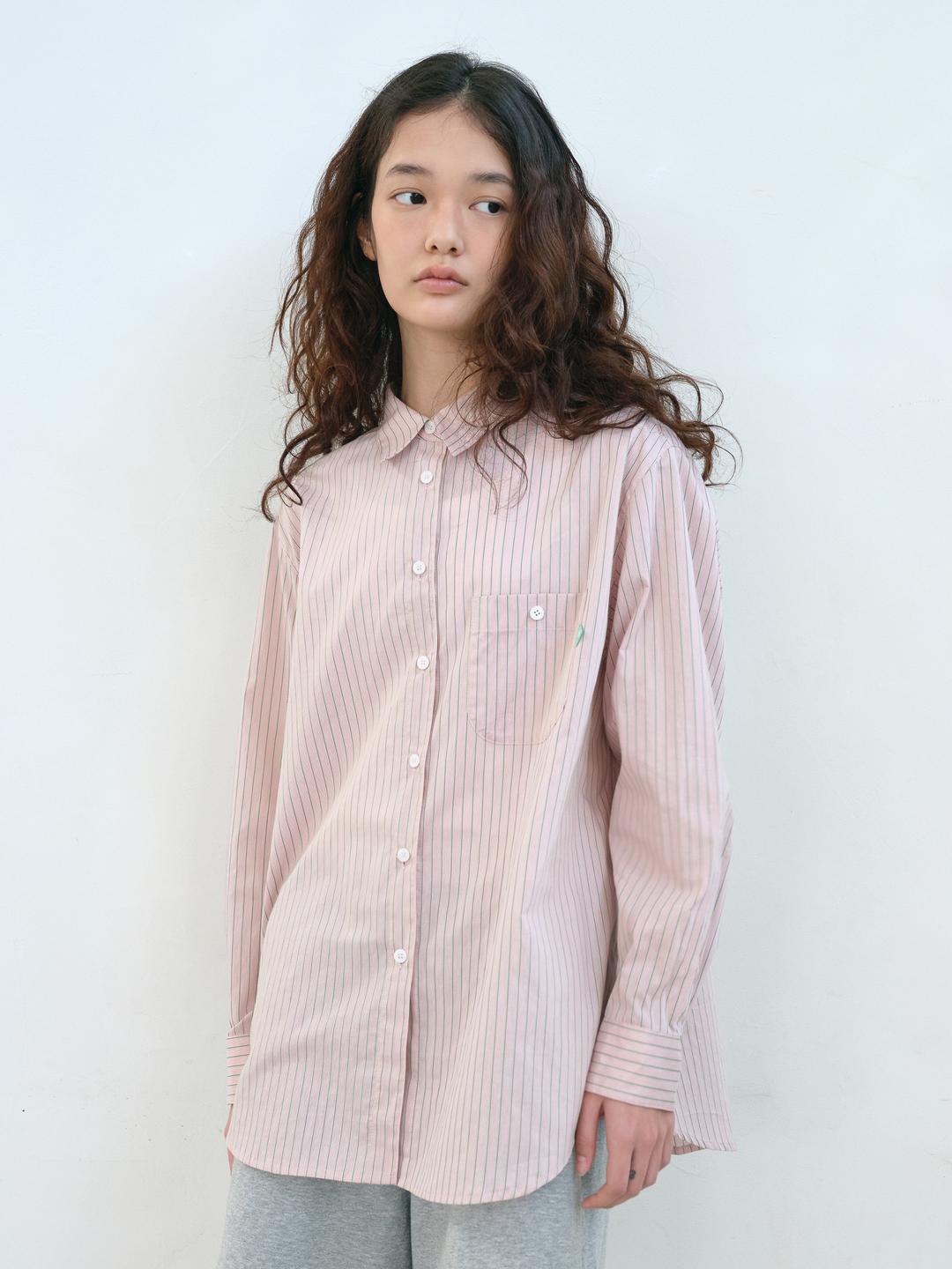 스트라이프 포플린 포켓 셔츠 (Salmon Stripe)