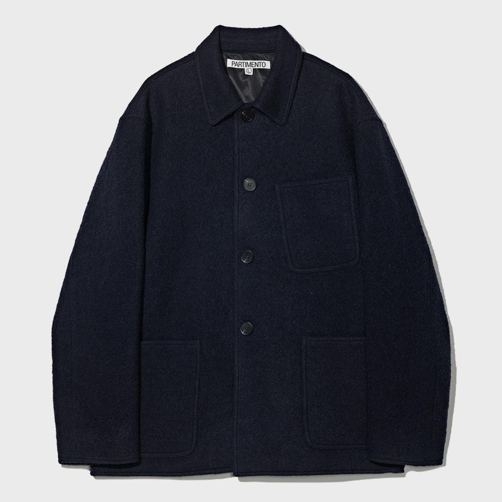 100% Curly Wool Half Coat Navy
